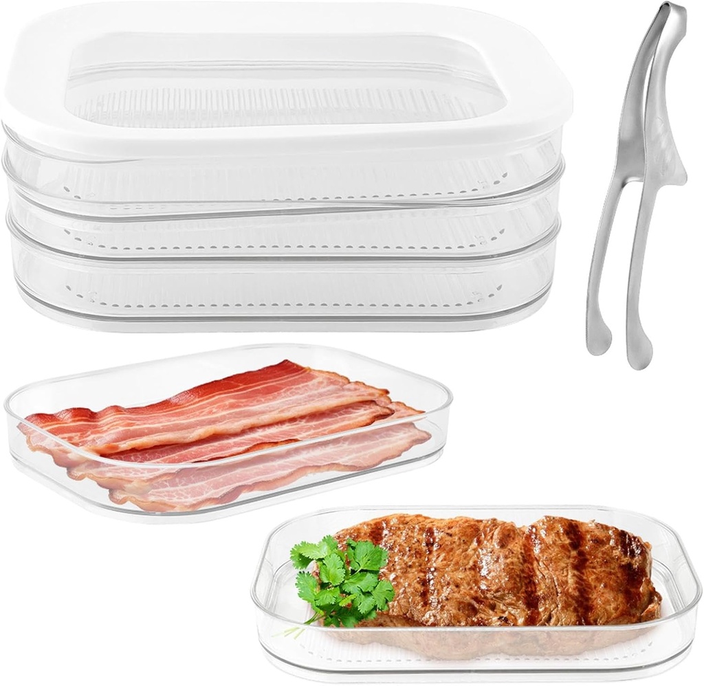 Deli Meat Container for Fridge Stackable Bacon Cheese Container,3-Layer Cold Cuts Storage Containers Transparent Food Storage Boxes For Lunch Meat,Salami(Transparent,Size:3.35*6.3*8.86inch)