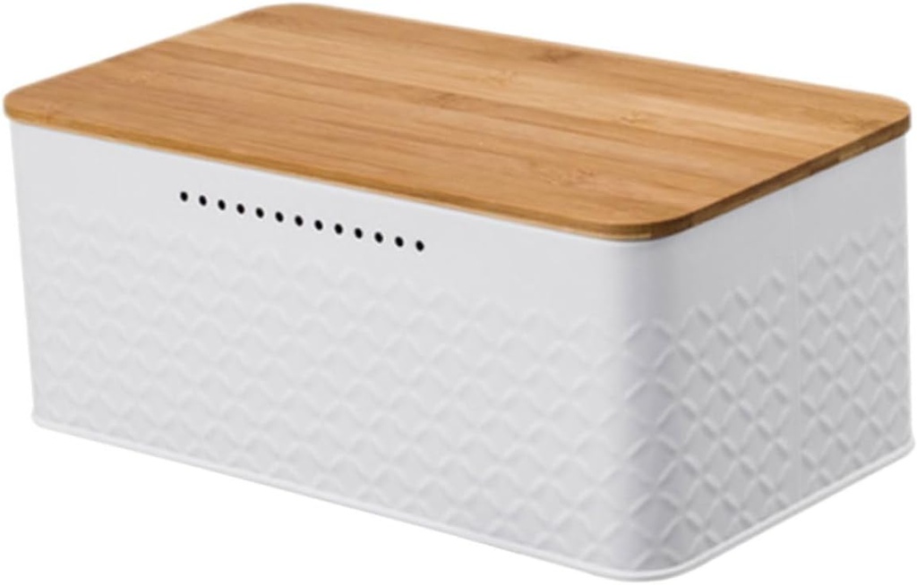 Iron Bread Storage Box with Bamboo Lid Large Food Storage Container for Home and Bakery Vintage Design Sealing for Freshness Bread Bin for Kitchen Countertop