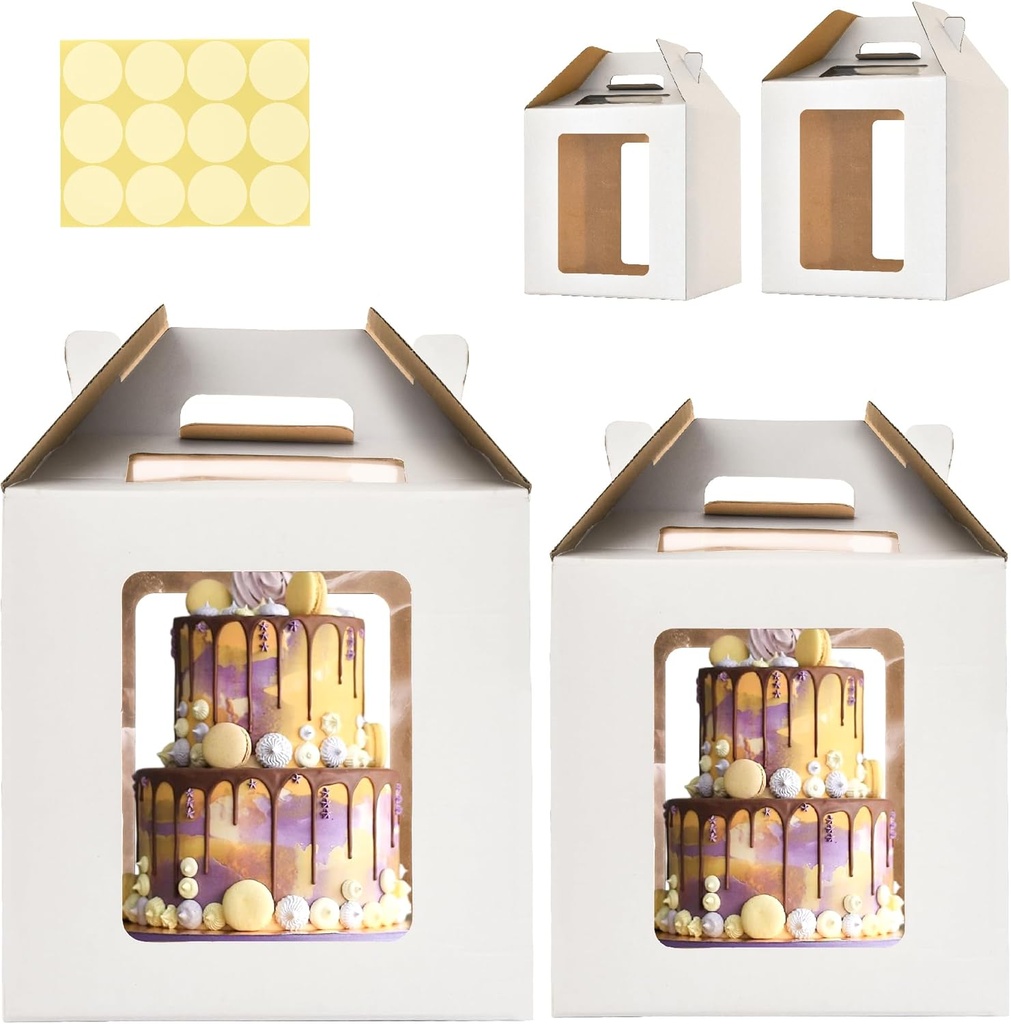 10x10x10 & 12x12x12 Tiered Cake Box with window,8in 10in 12in Tall Cake Boxes for Tier Cakes,Layer tall baking carrier, tier cake boxes (2 pack)