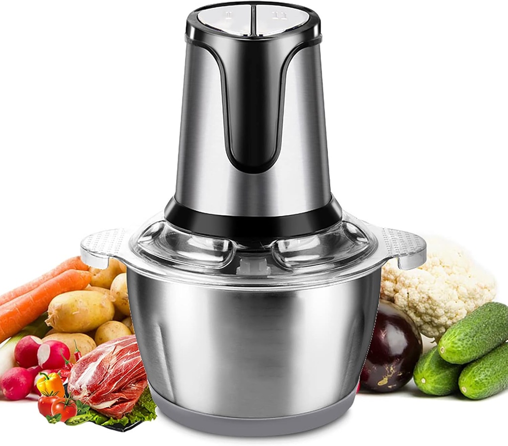 2L Food Processor and Blender, Food Chopper, Stainless Steel Bowl, 300W 2 Speed, for Meat/Vegetables/Fruits/Nuts/Egg/Onion