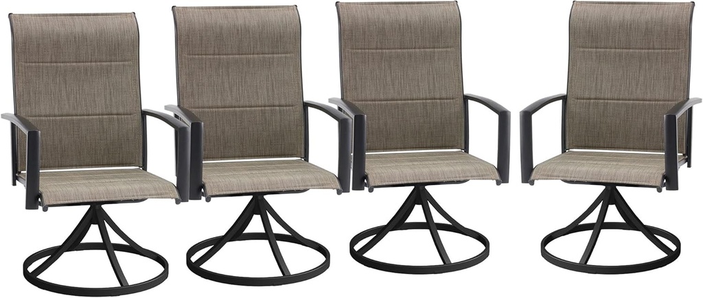 VICLLAX Patio Swivel Dining Chairs Set of 4, Outdoor Furniture Padded Textilene Mesh Fabric Outdoor Chairs with Armrest for Front Porch Deck Lawn Backyard, Mixed Brown