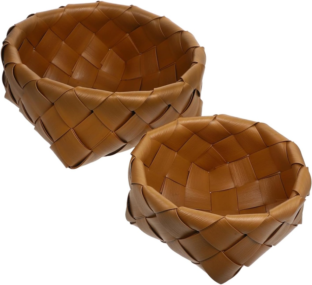 PRETYZOOM 2pcs Woven Basket Kitchen Storage Bin Desktop Organizer Basket Lid Fruit Net