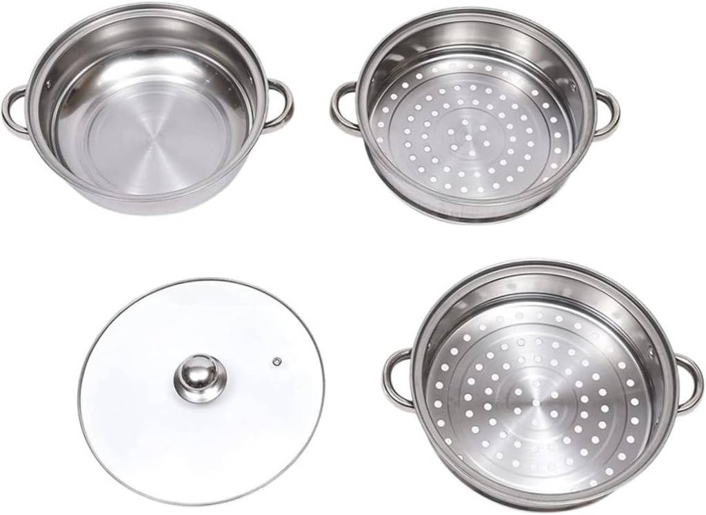 VICASKY Three Steamer Pot Thickened Cooking Steamer for Vegetables Dumplings Soup Induction and Gas Stove with Ergonomic Handles Space Saving Stackable Cookware