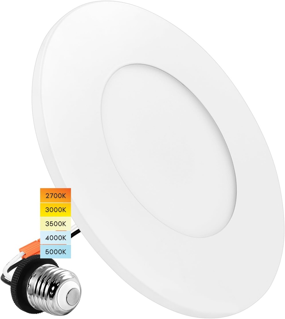 LUXRITE 3-4 Inch LED Flush Mount & Recessed Light, 7.5W, 5CCT 2700K-5000K, 650LM, Magnetic Trim, Dimmable Ceiling Can Light, Install to J-Box or 4 Inch Housing, Wet Rated, UL Listed