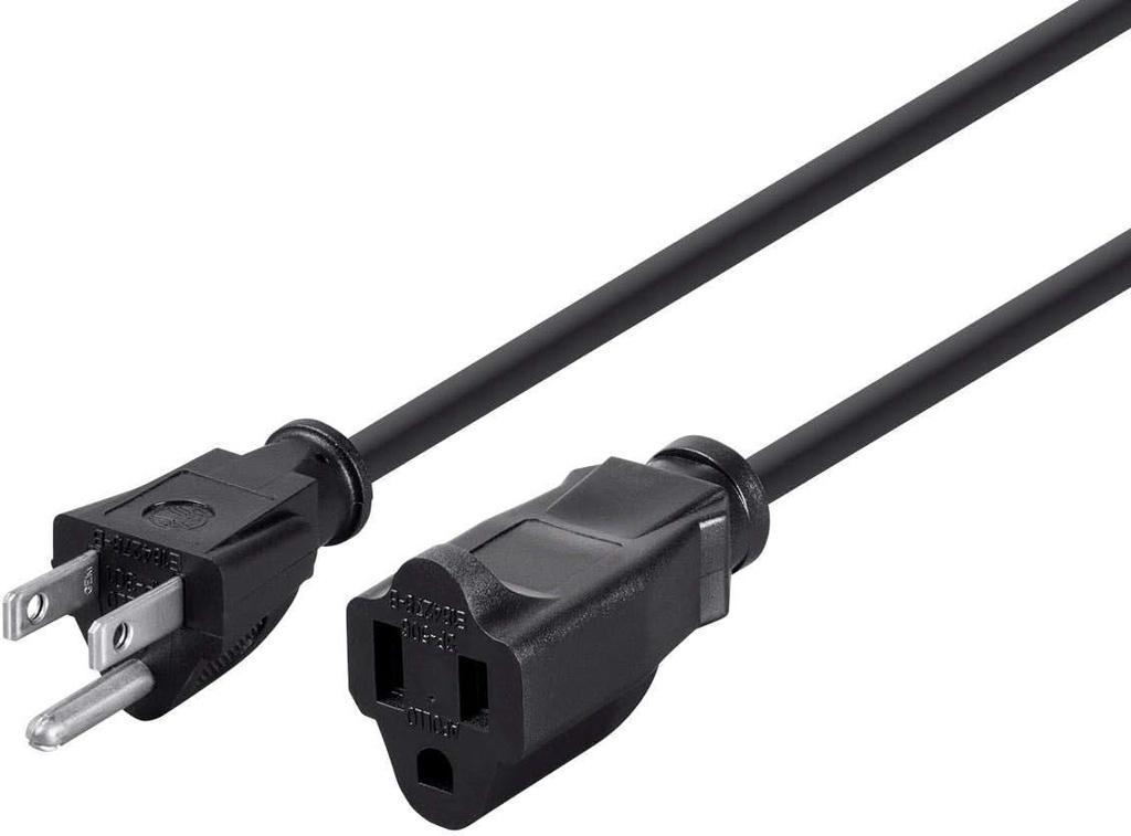 Monoprice Power Extension Cord - 3 Prong, 13 Amp, 1625 Volt, (NEMA 5-15P to NEMA 5-15R), 2 Feet, 16AWG, Black