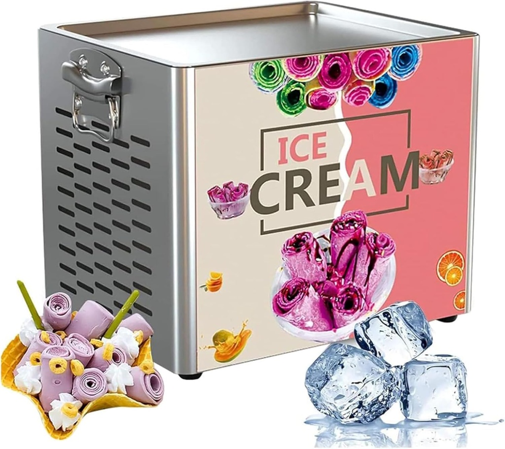 Electric Ice Cream Roll Machine, Commercial Rolled Yogurt Ice Cream Machine, 30x24cm Ice Tray, Yogurt Machine for Bars, Cafes, Dessert Shops