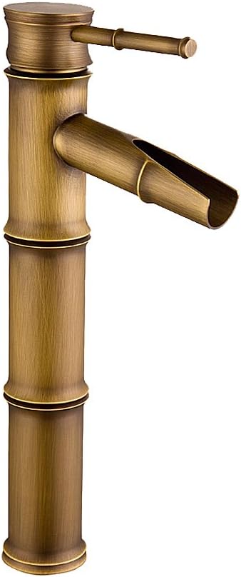 Waterfall Spout Single Handle One Hole Brass Bamboo Shape Water Tap with Supply Hose Deck Mount Lavatory (Size : 12-inch)