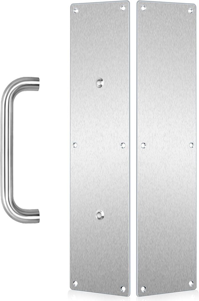 VRSS 304 Stainless Steel Satin Finish Door Push Pull Handles, 100mm Width x 400mm Height x 1.2mm Thick, 180mm Hole to Hole, 200mm Handle Length, 19mm Pull Diameter (1 Pair)