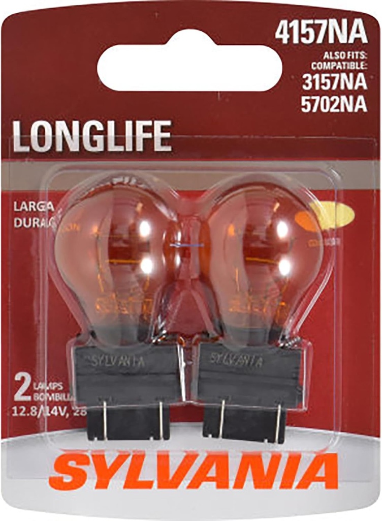SYLVANIA - 4157NA Long Life Miniature - Amber Bulb, Ideal for Parking, Side Marker, and Turn Signal Applications, Incandescent (Contains 2 Bulbs)