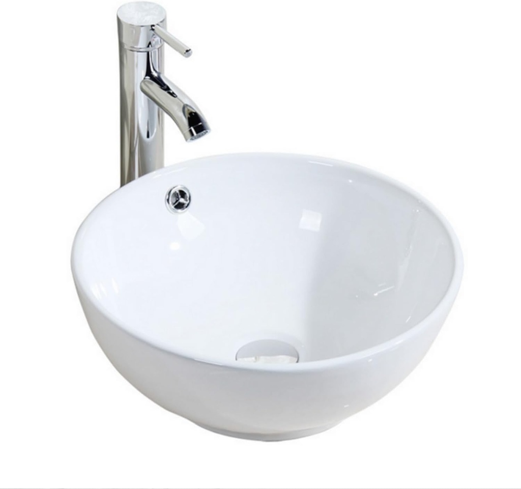 16 Inch Ceramic Vessel Sink with Chrome Faucet & Pop-up Drain Combo for Bathroom Countertop Vanity Cabinet Base, Bowl Basin