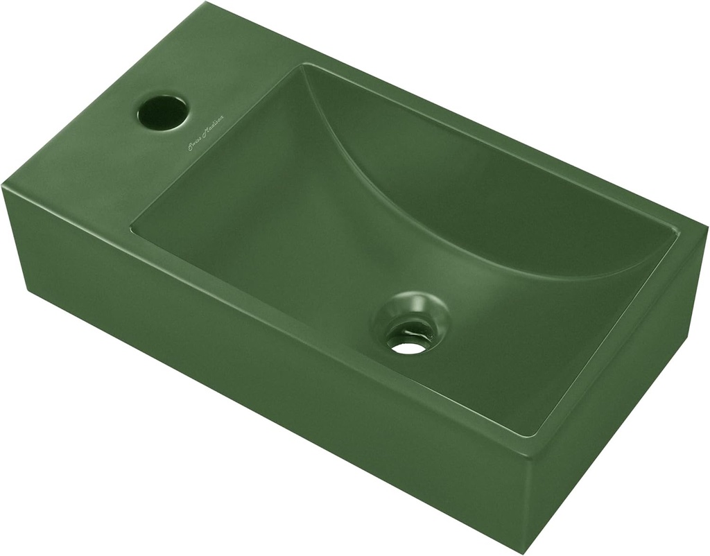 Swiss Madison Lisse 16" Concrete Rectangle Wall-Mounted Sink with Left Side Faucet Mount in Matte Royal Green