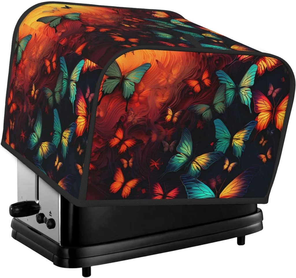 4 Slice Toaster Cover with Two Pockets for Storing knife Super Soft Appliance Covers Colorful Butterfly Pattern Dust Cover for Kitchen Small Oven-Cover Kitchen Bread Machine Protector Covers