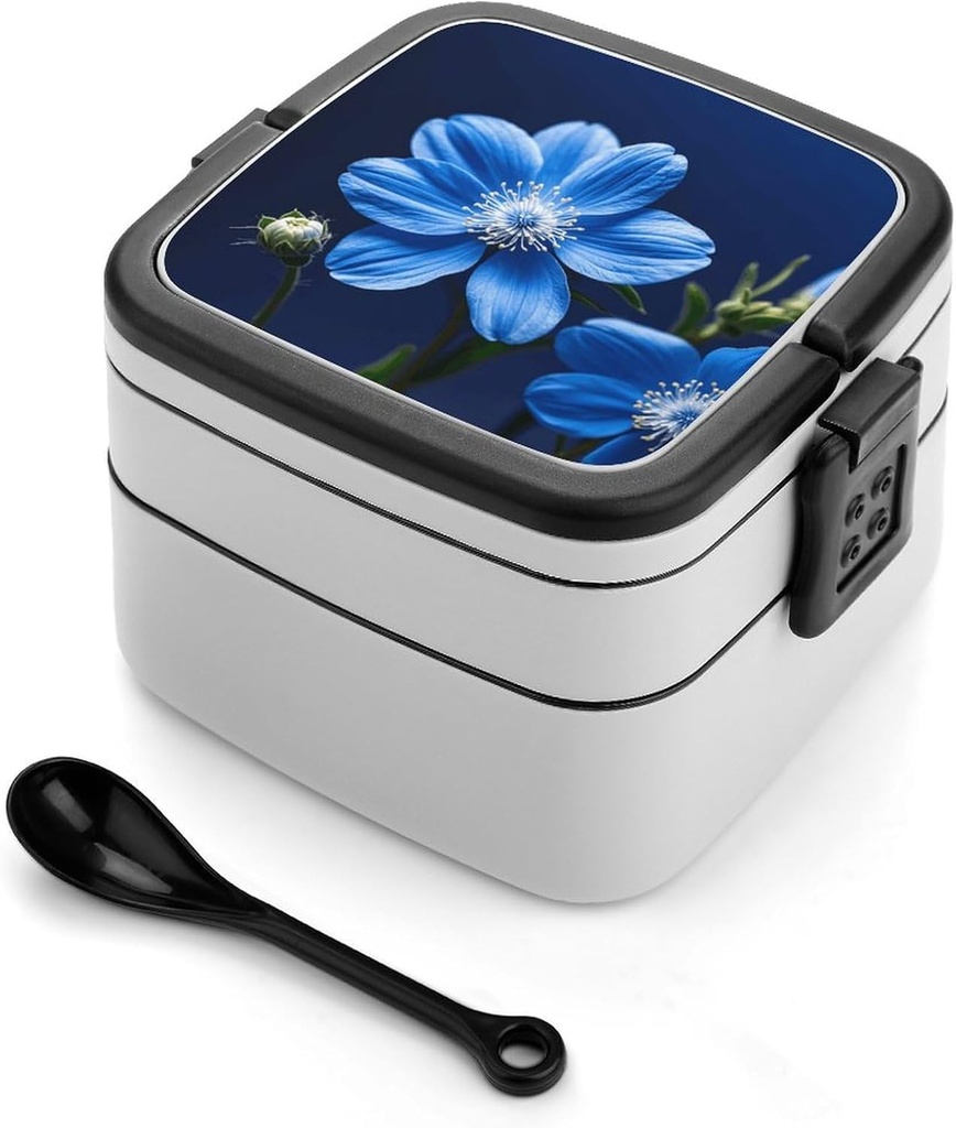 Bento Lunch Box for Women Lunch Containers for Adults Blue Twinkle Flower Double Layered Lunchbox Large Capacity Bento Box with Cutlery for Work Picnic Camping Travel