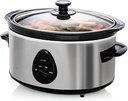 OVENTE Electric Slow Cooker with 3 Cooking Settings, Non-Stick and Dishwasher Safe Stoneware, Stainless Steel Body, Glass Lid, 3.7 Qt Oval Pot for Entrees, Soups, Sauces, Stews & Dips, Silver SLO35ABR