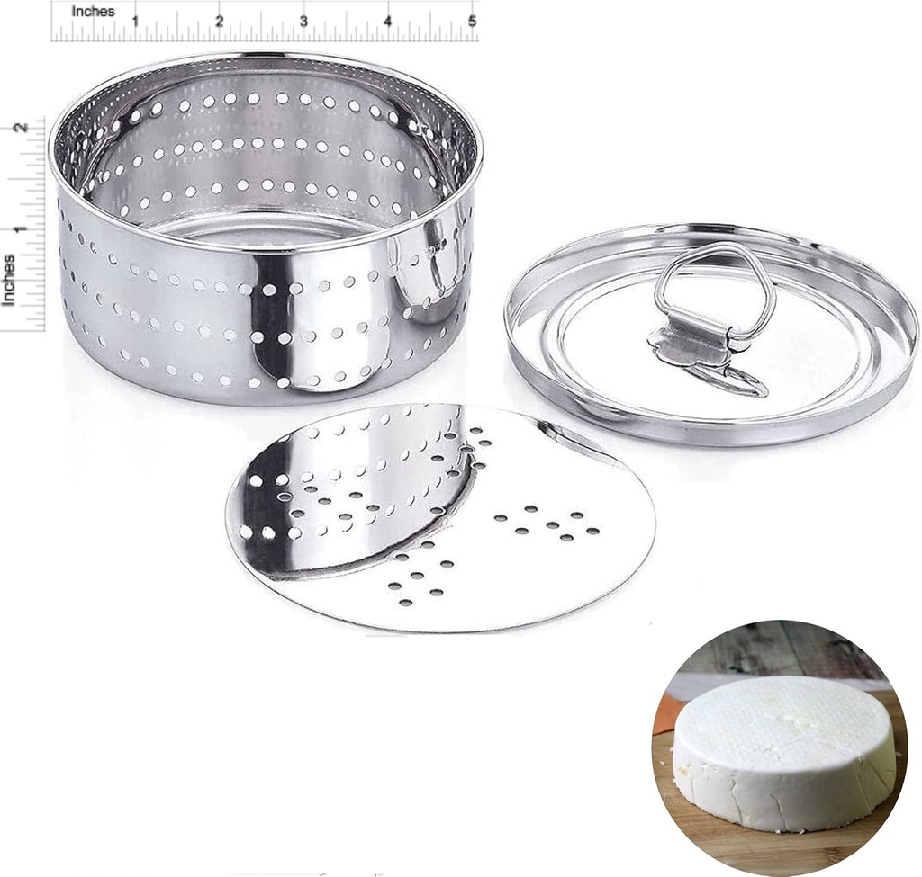 Dubbas - Paneer Maker, Easy to Use 5" Diameter X 2" Height (2.5 Cups / 625ML) Stainless Steel Indian Paneer Press Mould