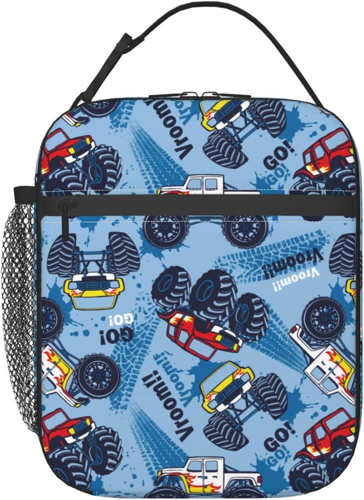 Monster Truck Cars Lunch Bag For Women Men Insulated Lunch Box Portable Lunch Tote Bag,Reusable Leakproof Thermal Cooler Sack Food Handbags Case High Capacity For Work School Travel Picnic