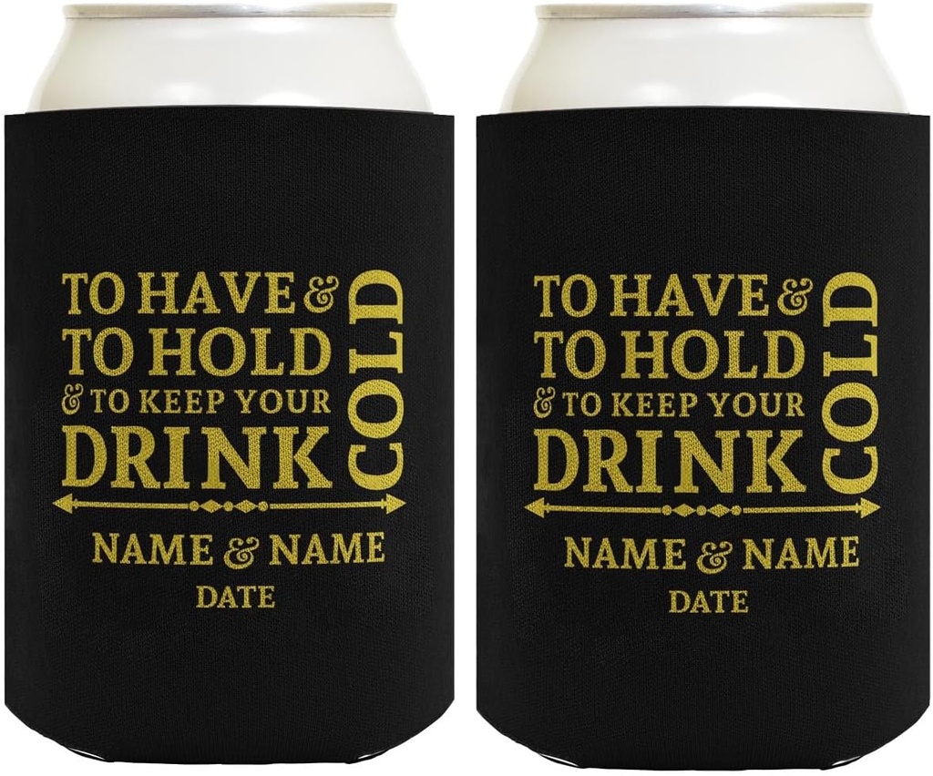 Custom Names & Date To Have Hold Keep Drink Cold Wedding Party 2-Pack Personalized Can Drink Thermocoolers Black