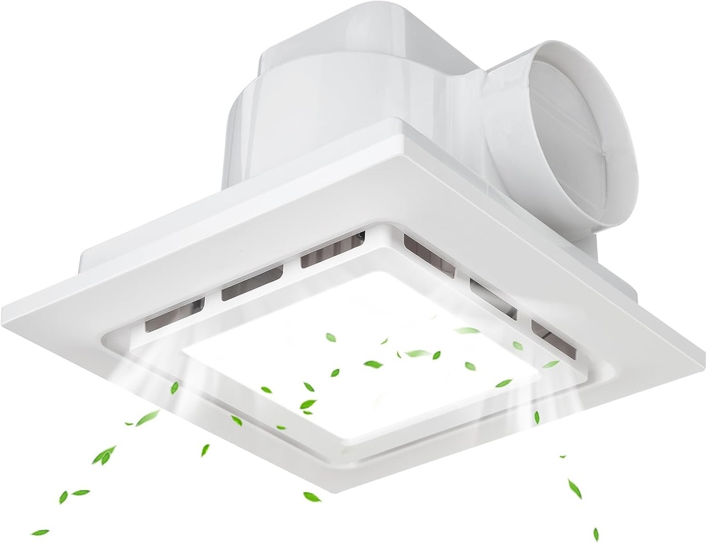 Bathroom Exhaust Fan with Light 12x12 IN Panel, Mounting Opening 10x10 IN 135CFM Ultra Quiet 1.0 Sone Exhaust Fan with 1500lm 6000K Light Ventilation Fan Combo for home, office etc