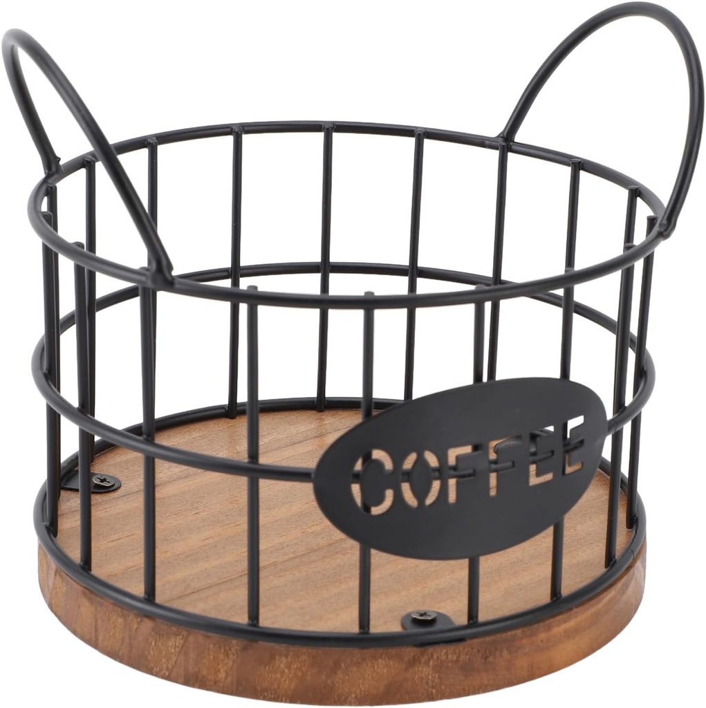AYNEFY Coffee Capsule Holder Sturdy Metal Construction, Spacious Coffee Pod Basket for Home Office, Wooden Base, Scratch Proof Design, Capacity 10pc, Iron and Log Material, 4.7x5.1in