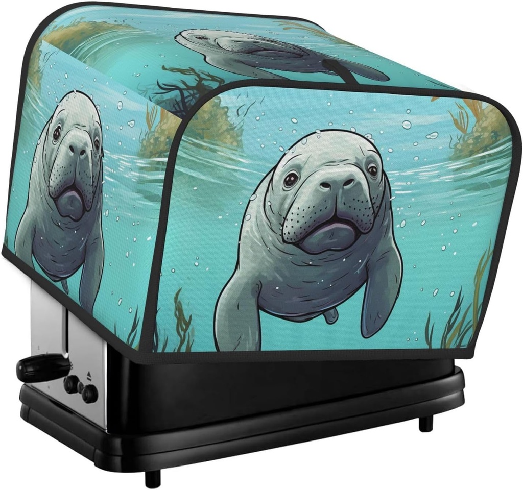 4 Slice Toaster Cover with Two Pockets for Storing knife Super Soft Appliance Cover Crazy Save Manatee Dust Cover for Kitchen Small Oven Cover Kitchen Bread Machine Protector Cover