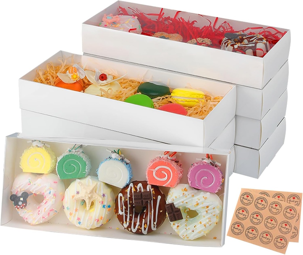 20Pack 12x4.8x2 Inches Clear Chocolate Covered Strawberries Boxes Cookie Boxes with Window White Macaron Boxes for 12 Cookies Truffle Donuts for Wedding Father's Day Gift,Slide out