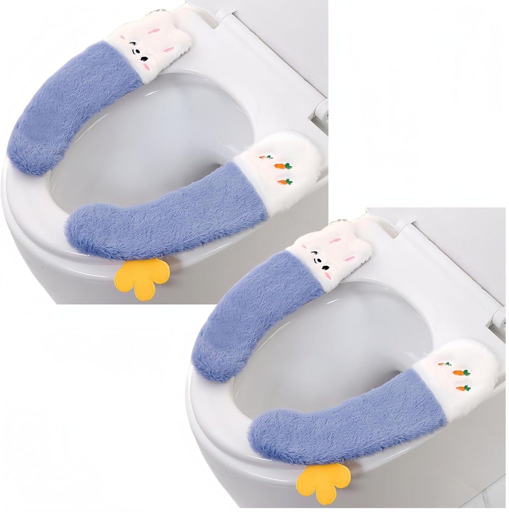 2pairs Toilet Seat Cover, Toilet Cover Pad Thickened Sticky Toilet Seat Cover Lovely Winter Toilet Seat Washable Plush Toilet Seat Cushion Soft Toilet Cushion Toilet Seat (Blue)