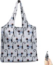 BeeGreen Black and Grey Cat Ultimate Travel Tote Bag - Reusable Grocery Shopping Bag - Foldable Compact Portable Sturdy Bags