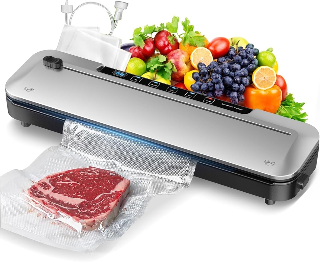 75Kpa Vacuum Sealer for Food, Precision Suction Power 6-in-1 Food Sealer with Digital Timer, Dry & Moist Food Modes, Compact Design with Built-in Cutter & 10 Vacuum Bags