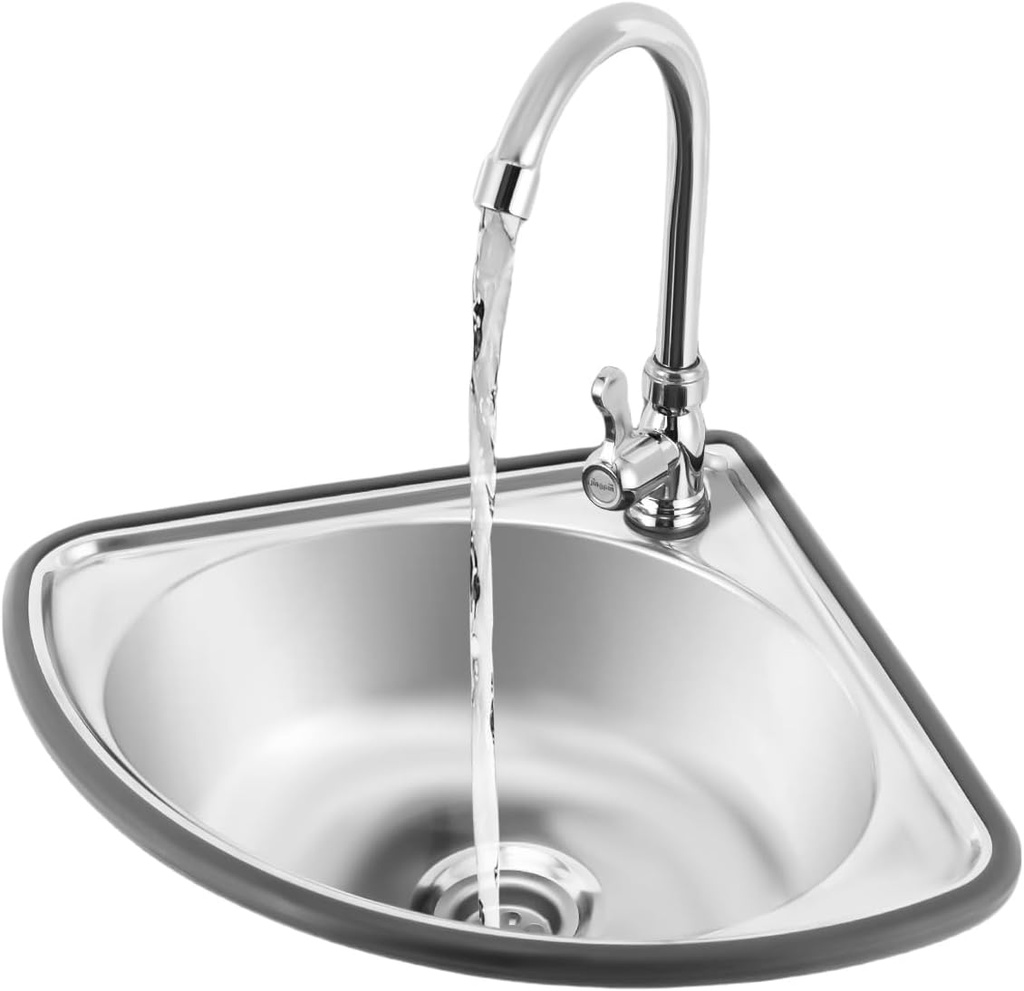 Generic Fifizoo Stainless Steel Triangular Hand Basin Sink, Modern Wall-mounted, Countertop Mounted Corner Basin Sink with Basin Faucet Drain Pipe Inlet Pipe Nail-free Adhesive, Silver