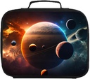 Galaxy Solar System Kids Lunch Box, Planets in Outer Space Kids Lunch Bag for School, Double Insulated, PEVA Lining, Top Handle, Leak-proof, Single-sided Printed