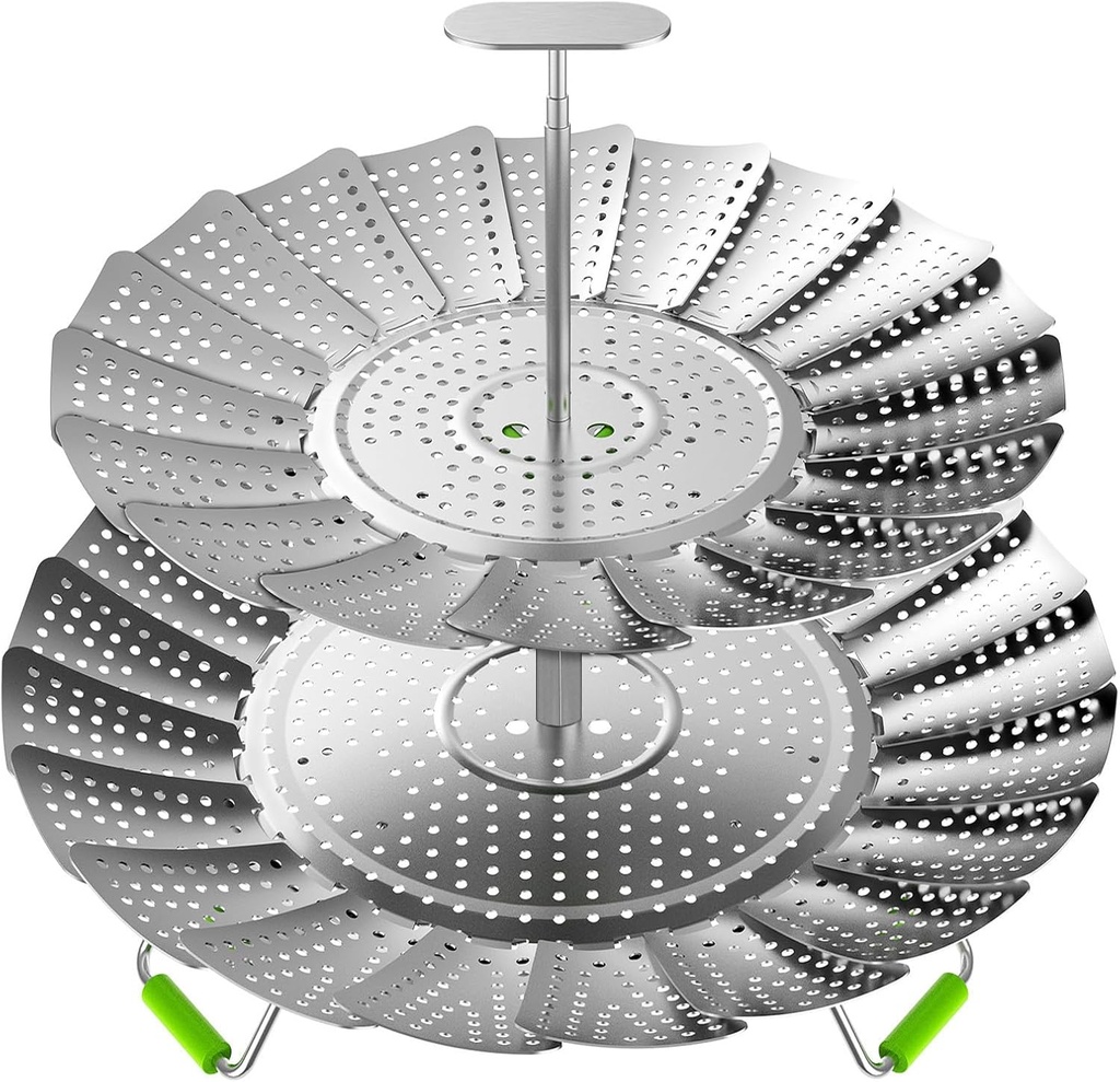 Vegetable Steamer Basket for Pot, 2 Layer Separable-Collapsible-Expandable Smooth Edge Stainless Steel for Kitchen and Outdoor Cooking Food