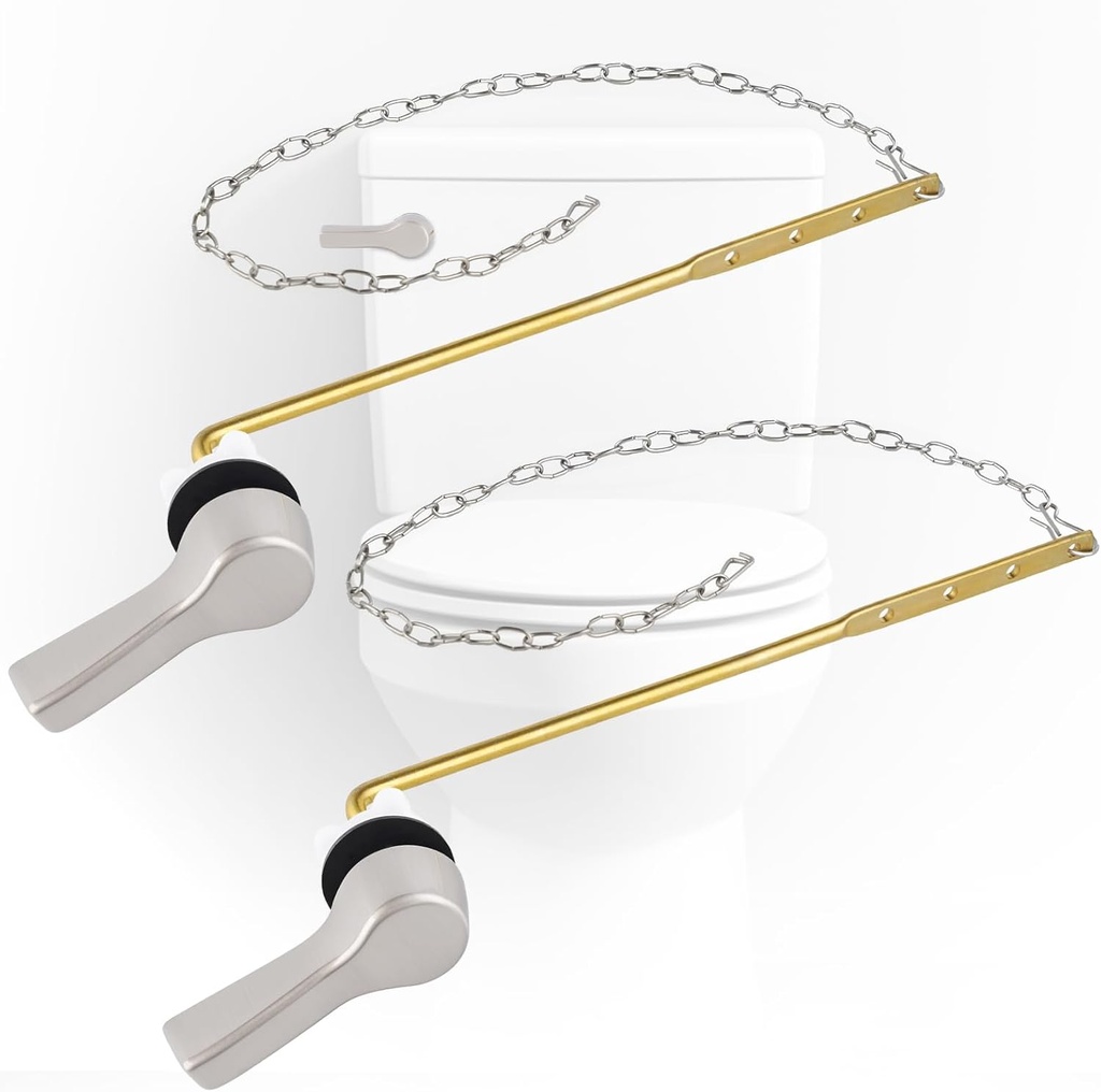 iFealClear 2 Pack Metal Toilet Tank Flush Lever Replacement, Universal Front Mount Handle Toilet Tank Trip Lever with 2 Pieces Stainless Steel Flapper Chains, Brushed Nickel