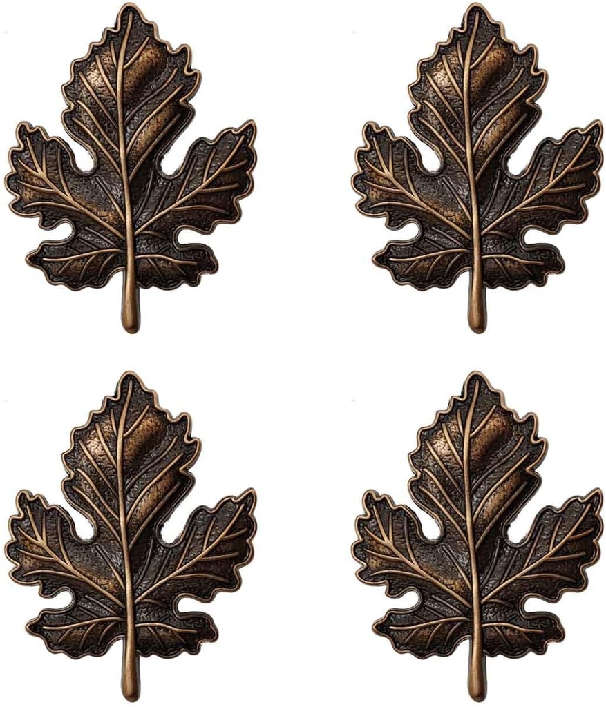 AUPKROT JSBWSFA 4PCS Maple Leaf Creative Handle, Zinc Alloy Cabinet Knobs Metal Drawer Knobs Decorative Furniture Drawer Knobs Dresser Garden Farmhouse Theme Handles Hardware (Brown)
