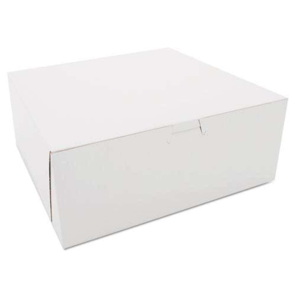 Southern Champion Tray 0973 Premium Clay-Coated Kraft Paperboard White Non-Window Lock Corner Bakery Box, 10" Length x 10" Width x 4" Height, White (Case of 100)