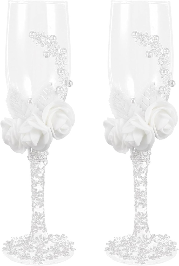 Amosfun Floral Goblet Wine Glasses Weddding Party Decoration Toast Glasses Birthday Anniversary Christmas Party Supply 2 Pack