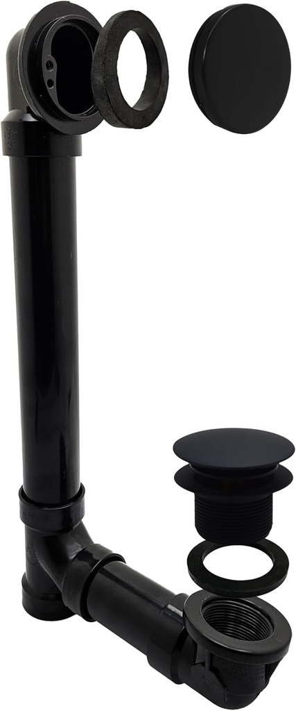 Westbrass 493144H-62 12" & 4" Bath Waste & Overflow Assembly with Tip-Toe Drain Plug and Illusionary Faceplate-SCH. 40 ABS Pipe, 1-Pack, Matte Black