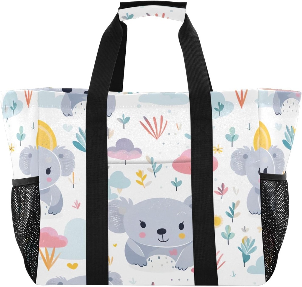 Cute Koala Waterproof Tote Bag,Multi-Purpose Kitchen Reusable Grocery Bags, Travel, Beach & Laundry Organizer 15.4 X 9.8 X 12.8 inch