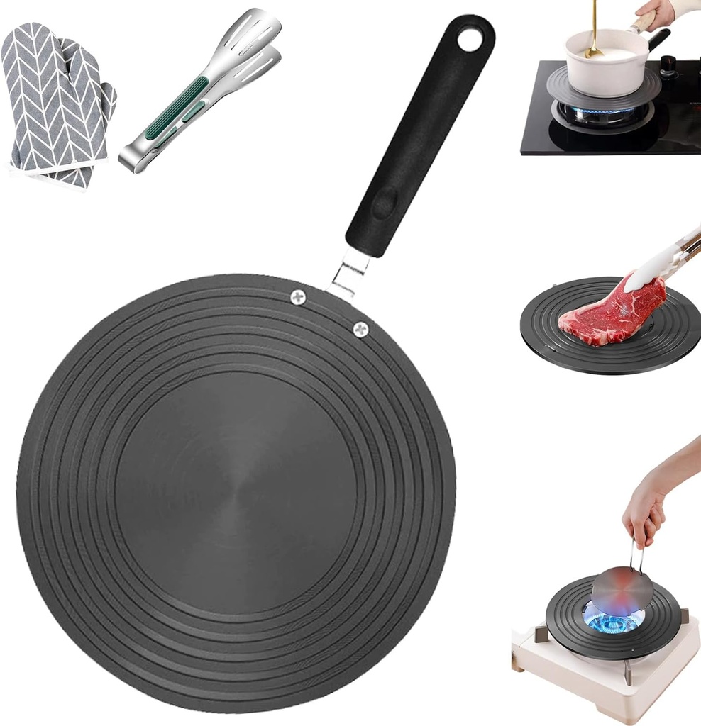 Heat Conduction Plate for Gas Stove, 10.2''Gas Stove Heat Diffuser Plate, Multifunctional Heat Diffuser for Gas Stove, Protecting Cookware/Thawing Ingredients/Detachable/with Handle (Non-removable)