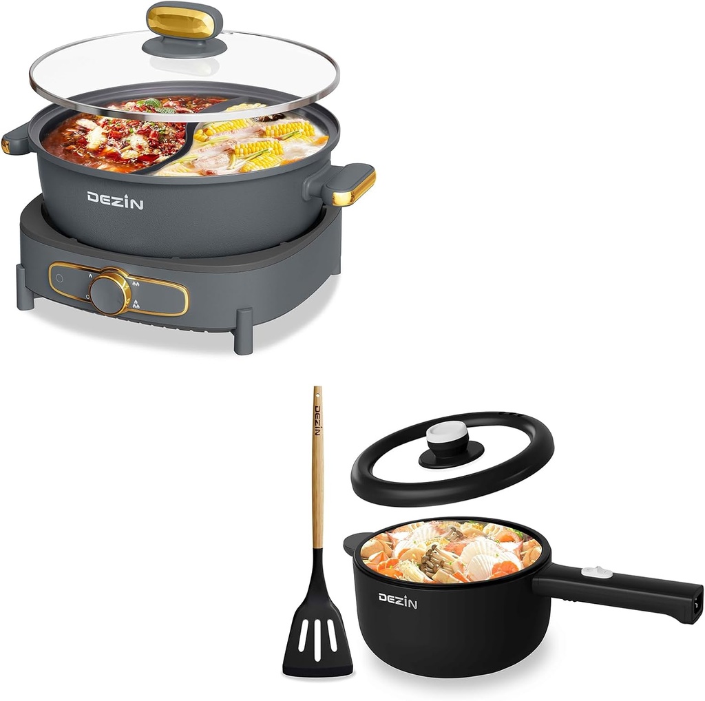 Dezin 2L Hot Pot Electric and 5L Double-Flavor Shabu Shabu Pot