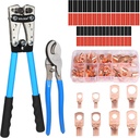 Solsop Battery Cable Crimper Tool for AWG 10, 8, 6, 4, 2, 1/0 Gauge Electrical Lug, Battery Lug Crimping Tool with 60PCS Copper Wire Lugs and Heat Shrink Tubing, Cable Cutter