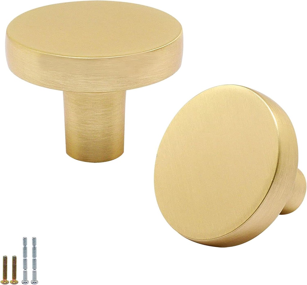 12 Pcs Brushed Brass Cabinet Knobs, Gold Drawer Knobs Round Knob for Dresser Drawers, Single Hole Cabinet Door Knob Dresser Drawer Pulls Handles