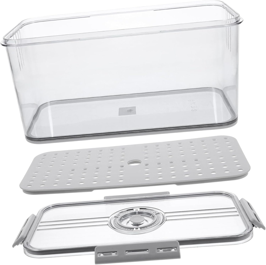 Wakauto Sealed Refrigerator Food Storage Box with Timing Lid for Bread Fruits Vegetables Kitchen Fresh Keeping Container with Draining Tray Reusable Fridge Organizer for Extended Freshness