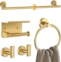 Brushed Gold Bathroom Hardware Set 5 Pieces Towel Bar Set Round Towel Holder Set for Bathroom,Upgraded Toilet Paper Holder with Shelf,Stainless Steel Wall Mounted 23.6 Inch