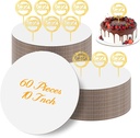 60 Pcs White Cake Boards Round 10 Inch Cardboard Cake Boards, Disposable Cake Plates Food Grade Waterproof and Oil Proof Cake Tray for Baking Dessert Cake DIY with 10 Pcs Happy Birthday Cake Topper