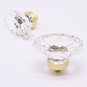Cabinet Knobs 6Pcs, Crystal Knobs for Dresser Gold Cabinet Pulls Drawer Knob Furniture Dresser Knob, 1.77" Diameter Glass Drawer Handles for Kitchen Bathroom (Brushed Gold,Oval Flower)