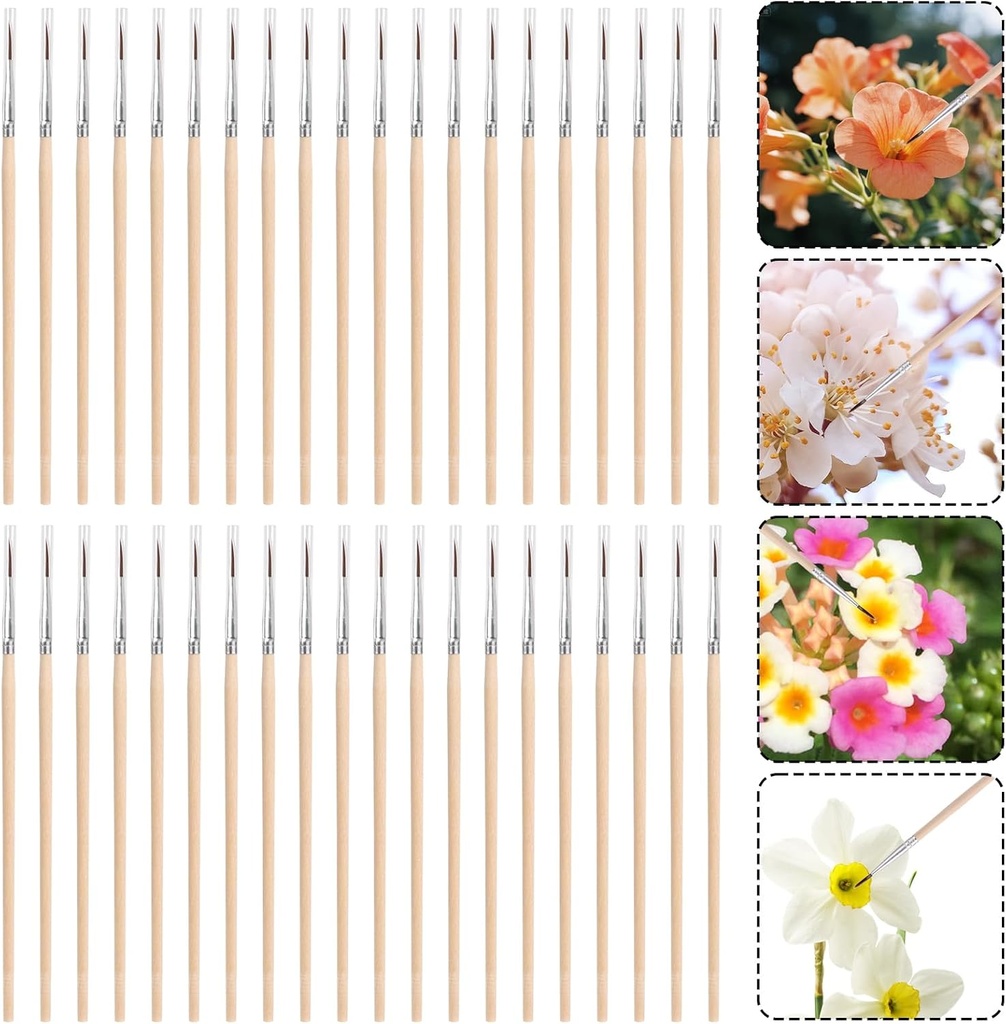 40pcs Pollinating Brush, Wooden Plant Pollinating Brush Nylon Bristle with Plastic Cover Manual Pollination Tool for Gardening Hydroponics Growing System Flower Vegetable