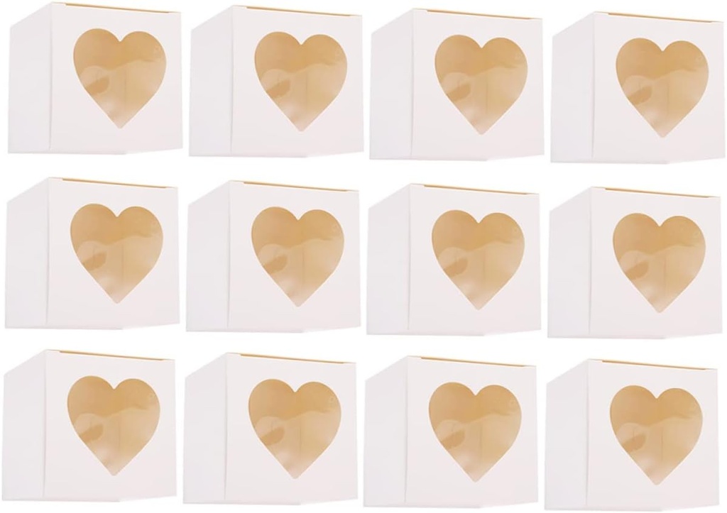 PRETYZOOM 12pcs Square Heart-shaped Pastry Box Window Cake Carrying Case Baking Box for Egg Tart Holder