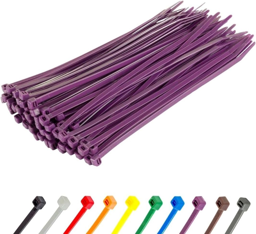 GTSE 8 Inch Purple Zip Ties, 100 Pack, 50lb Strength, UV Resistant Strong Nylon Cable Ties, Self-Locking 8" Tie Wraps