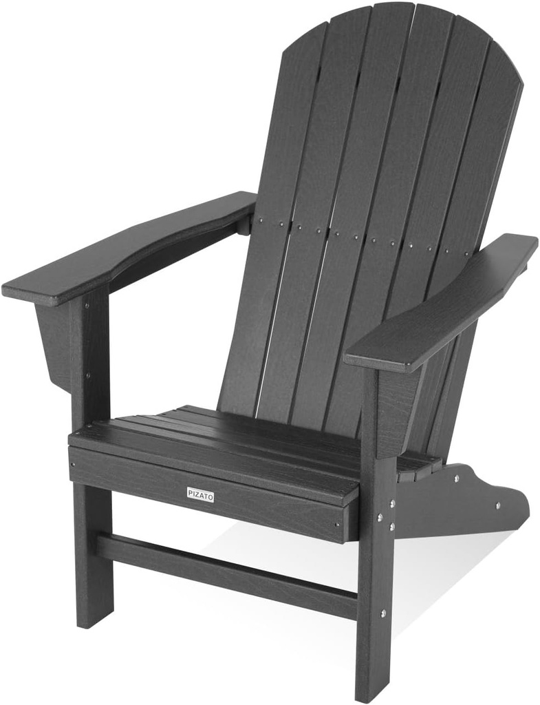 HDPE Adirondack Chair Outdoor Fire Pit Lounge Chair Waterproof, Fade-Resistant, Weather-Resistant Composite Lawn Chair with Wood Grain Texture, Suitable for Patio, Garden, Terrace - Black