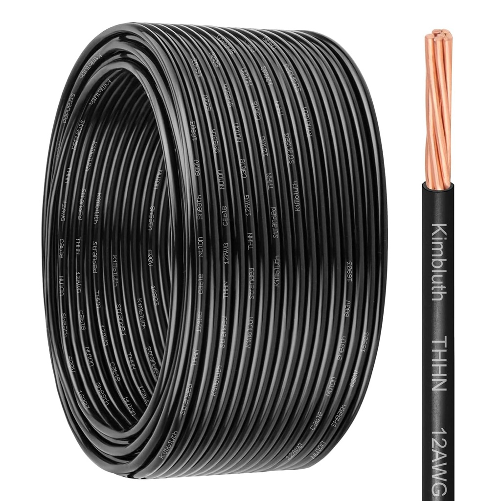 THHN Wire 12 Gauge 150 FT Stranded Copper Wire, 12 AWG Copper Wire Rated up to 600V Building Wire Nylon Jacket for Residential, CNC, Ground, Industrial (12 Gauge, Black)